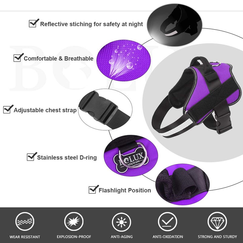 Bolux Dog Harness, No-Pull Reflective Dog Vest, Breathable Adjustable Pet Harness with Handle for Outdoor Walking - No More Pulling, Tugging or Choking (Purple, S) - Image 2